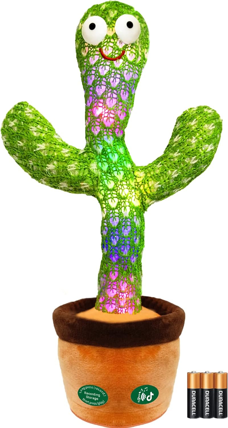 Dancing Talking Cactus Mimicking Toy,Talking Repeat Singing Sunny Cactus Toy 120 Pcs Songs for Baby 15S Record Your Sound Sing+Dancing+Recording+Led